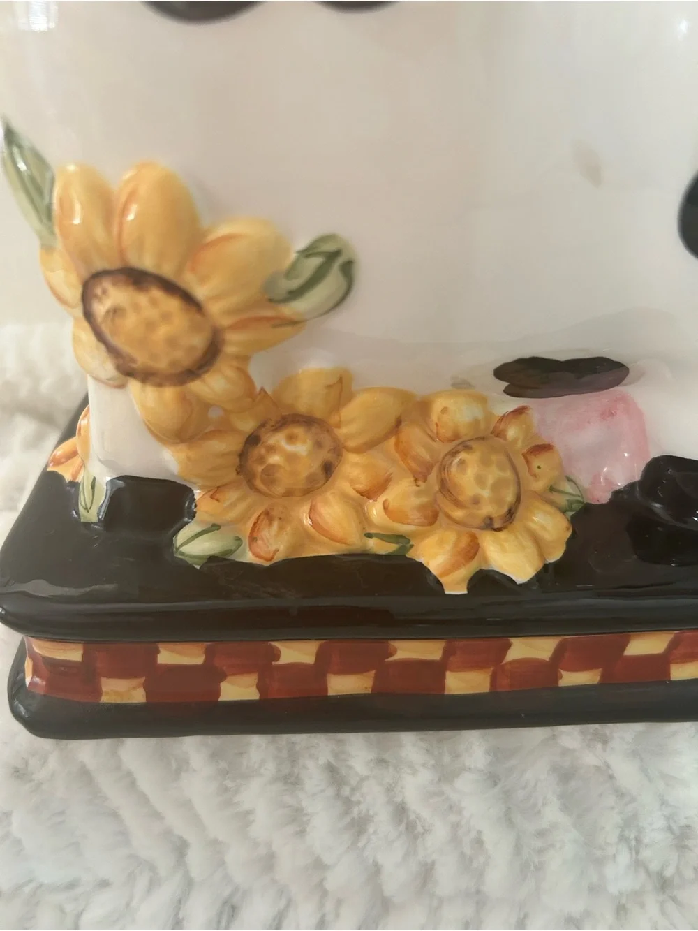 Rare Find Holstein Cow & Rooster Ceramic Cookie Jar - White, Black & Yellow